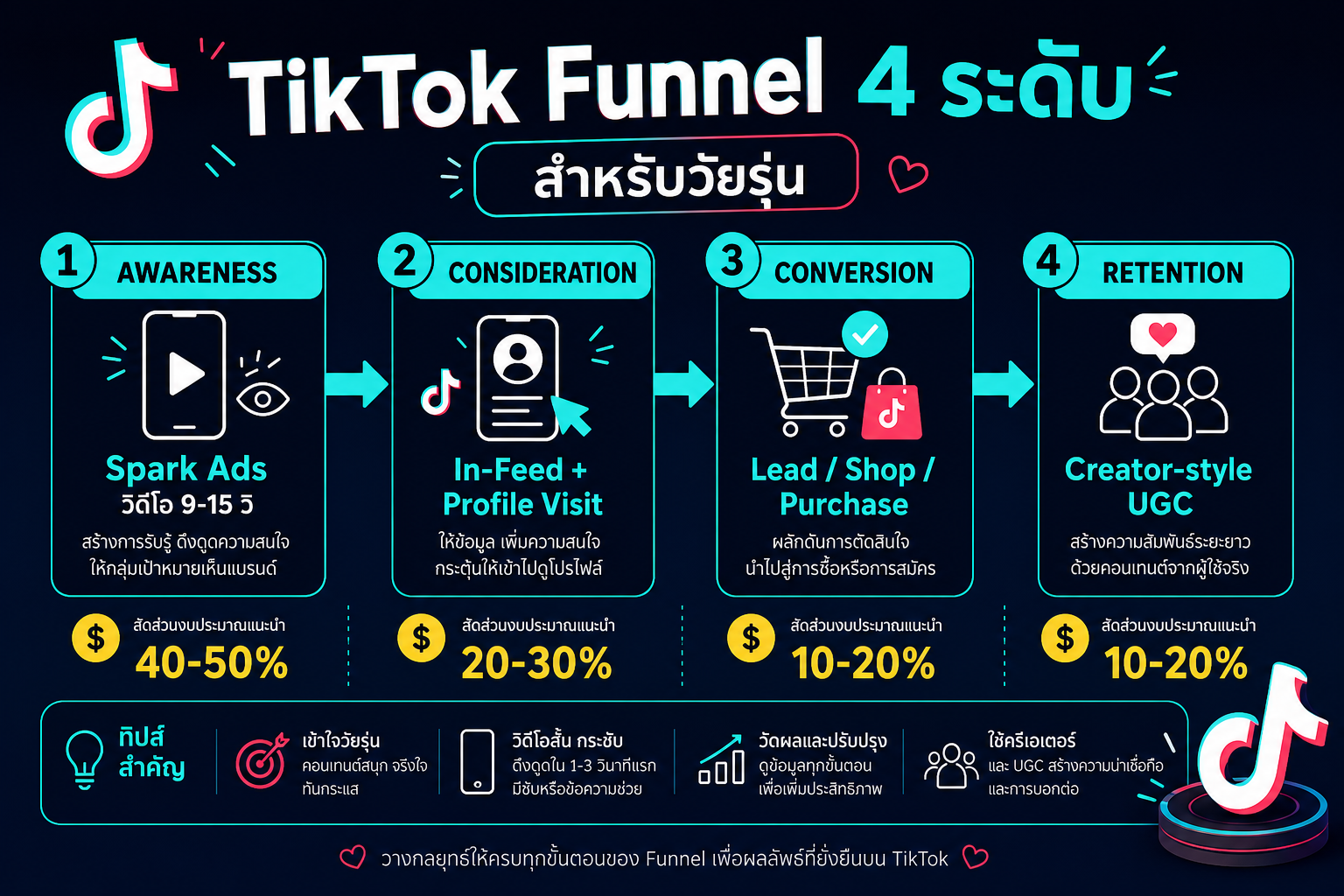 TikTok Funnel 4 ระดับ Awareness Consideration Conversion Retention สำหรับวัยรุ่น