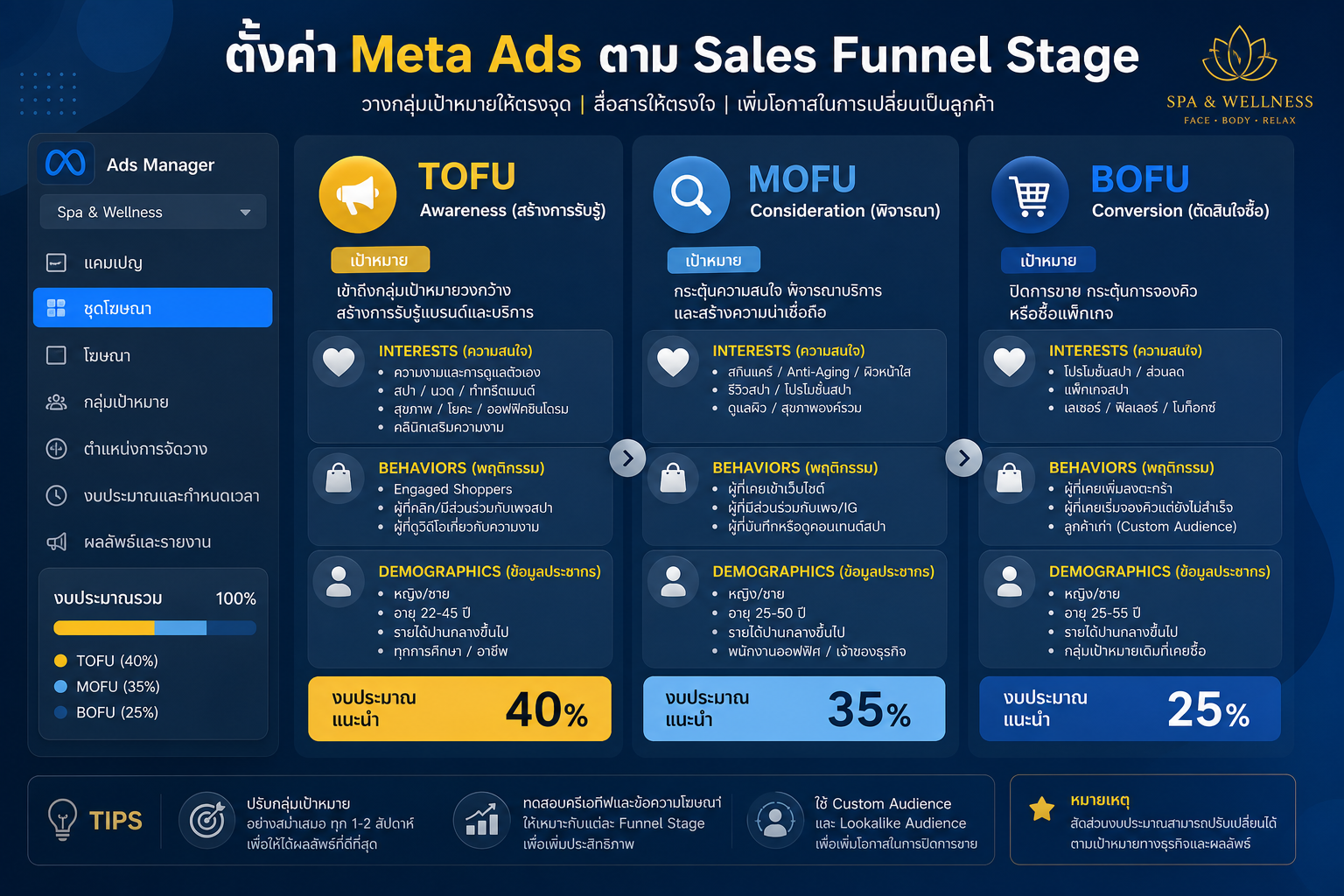 ตั้งค่า Meta Ads ตาม Sales Funnel Stage สำหรับร้านสปา